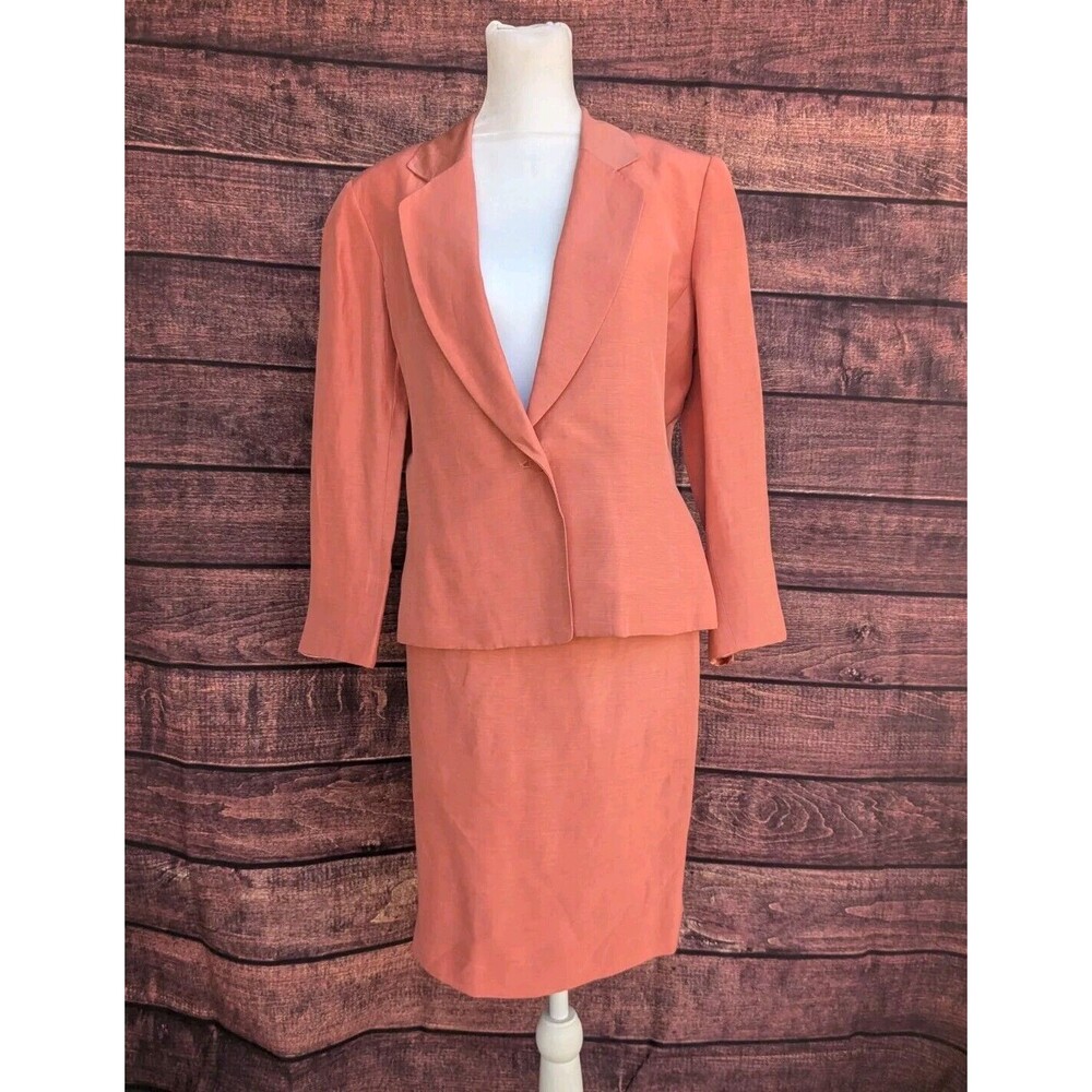 Dana Buchman Womens Petite Salmon Orange Linen Silk Blazer and‎ Skirt Set 10/12